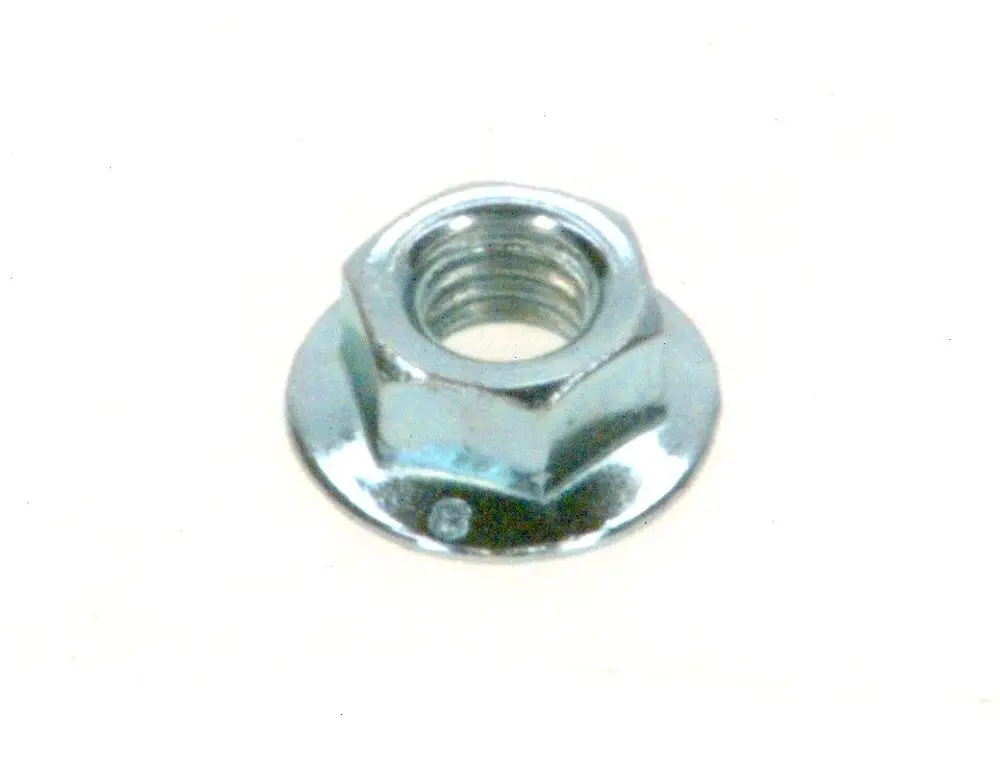 Verzahnte, selbsthaltende Mutter in Metalloptik von Bosch, mit einer sechseckigen Form und einem inneren Gewinde, auf hellem Hintergrund abgebildet.